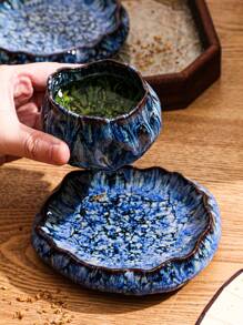 1 件创意莲花形陶瓷杯碟套装，反应釉咖啡杯，适用于茶、咖啡、牛奶、果汁，适用于户外、婚礼、派对、礼物、生日、圣诞节 - 藍色 - 查看 9