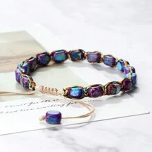 1pc Natural Shaped Emperor Stone Bracelet, Vintage Handmade Beaded Wristband With Adjustable Size, Bohemian Style Jewelry Gift For Men And Women