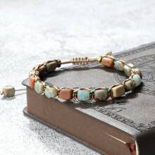 1pc Natural Shaped Emperor Stone Bracelet, Vintage Handmade Beaded Wristband With Adjustable Size, Bohemian Style Jewelry Gift For Men And Women