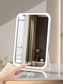 Miroir de maquillage éclairé par LED, miroir de beauté portatif illuminé avec 3 couleurs d'éclairage et luminosité réglable à écran tactile, miroir de vanité de bureau pliable à LED avec batteries rechargeables, meilleur cadeau pour voyager