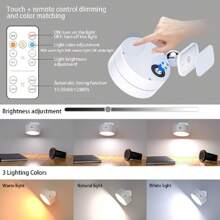 Magnetic LED Wall Light Rechargeable Reading Lights 360° Rotation Touch Remote Control Cabinet Spotlight Night Lamp - 3 Colors Dimmable - View 6