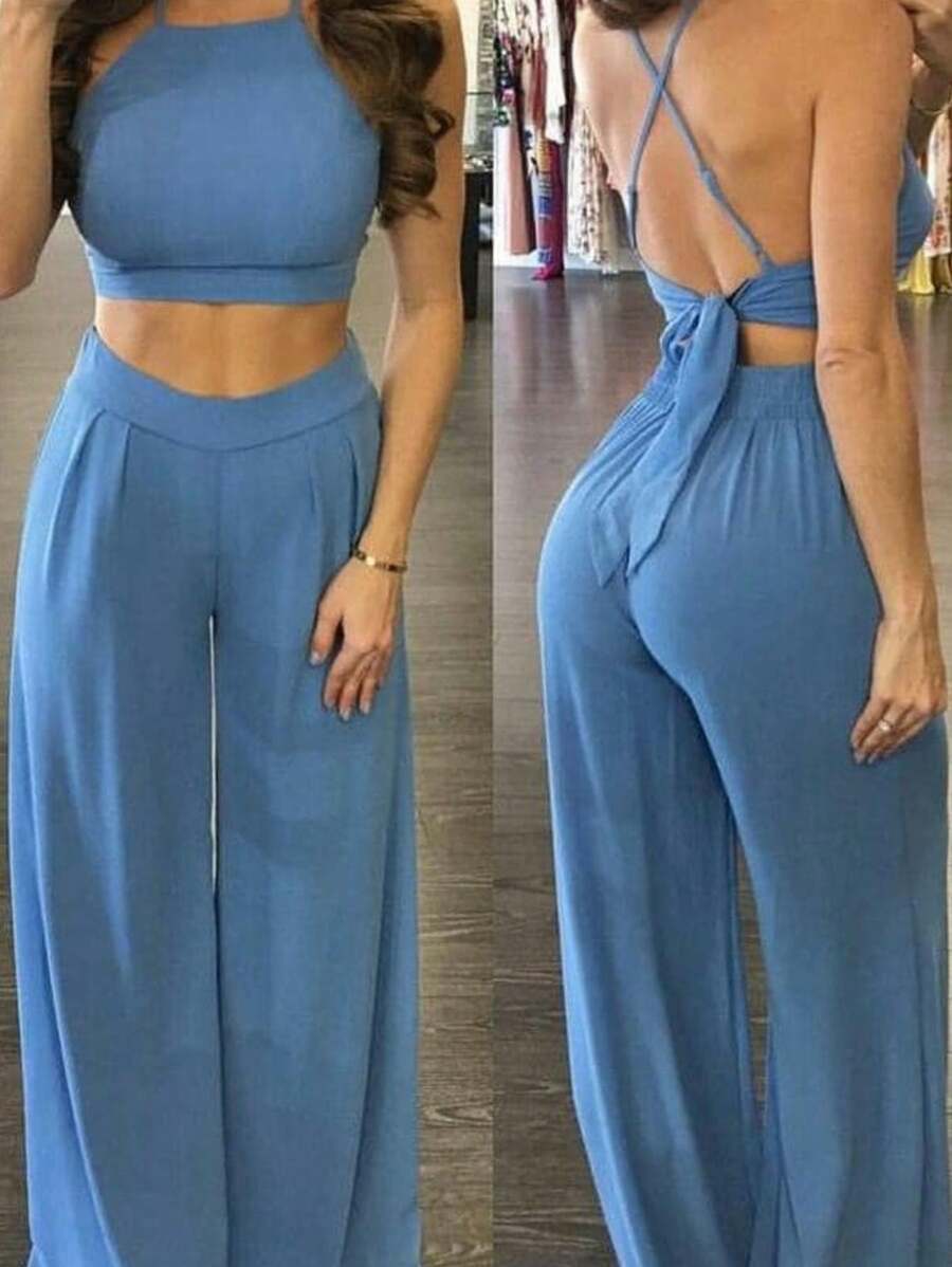 conjunto de top y pantalón holgado - Azul - Ver 1