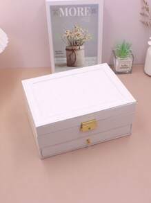 1pc Multifunctional Tri-Layer Rhombic Pattern Pu Jewelry Box With Large Capacity For Women's Jewelry Storage At Home