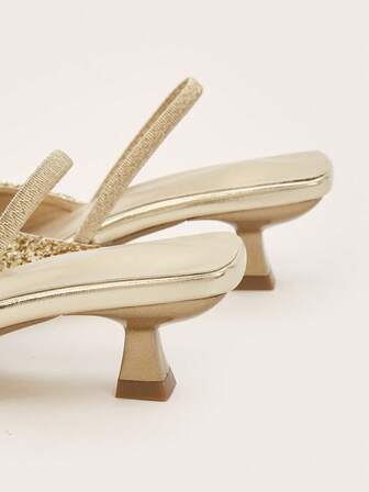 Glittrande stilettklackar för kvinnor, enfärgade sandaler med spetsad tå, eleganta kvällsskor, lämpliga för musikfestivaler