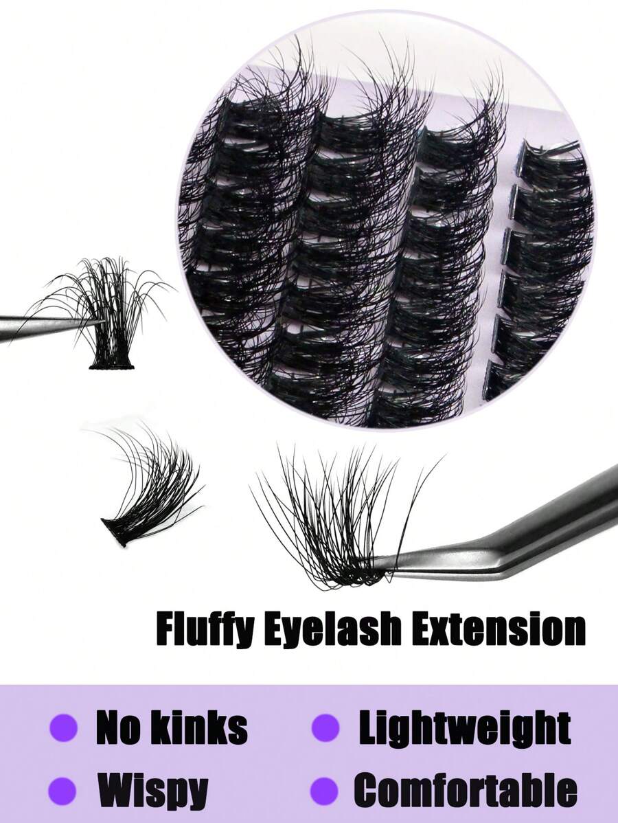100D/80D/60D Fluffy Lash Clusters Thick Cluster Eyelash Extensions 9/10 ...