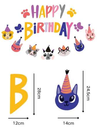 1pc Cute Funny Cat Head Birthday Party Background Banner, Cartoon Cat Pattern, Warm Atmosphere Decoration