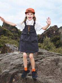MARC&JANIE 少女山地風格戶外透氣速乾連身裙,帶大口袋,適用於春季
