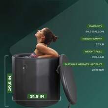 100cm Round Ice Bath Cold Plunge Tub | Inflatable Ice Bath Tub For Athletes | Water Chiller Compatible| Long-Lasting Insulation | 125 Gallon Cold Bath Tub For Cold Water Therapy With Lid | Outdoor & Indoor - màu đen - Xem 7