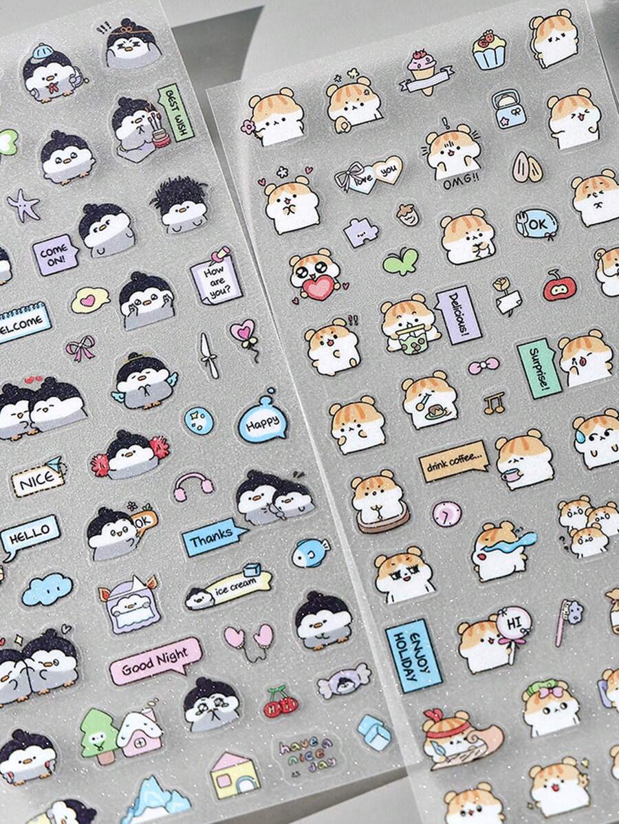 1入隨機寵物塑膠閃片貼紙，帶有可愛卡通動物圖案，適用於手機殼和筆記本上的DIY裝飾 - 彩色 - 查看 1