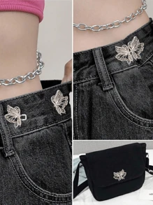 1 pieza Hebilla de cinturón hueca con mariposa, clip desmontable duradero y de moda para jeans, faldas, pantalones. Adecuado para estudiantes femeninas, con un broche de imitación de perla, para ajustar el cinturón o usar como accesorio de ropa.