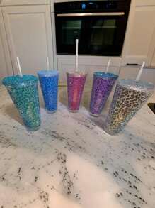VASO CON BRILLOS DE COLORES CON MANCHITAS