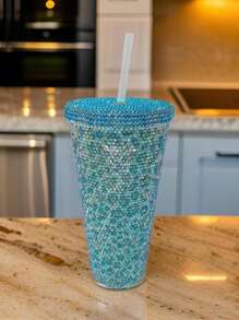 VASO CON BRILLOS DE COLORES CON MANCHITAS