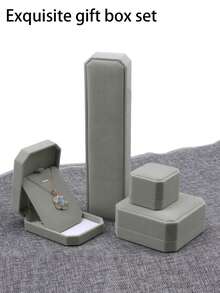 4pcs Exquisite Luxury Gray Jewelry Packaging Gift Box, Gray Velvet Octagonal Jewelry Box, Suitable For Storage And Display Of Rings, Pendants, Bracelets, Necklaces And Other Jewelry - Flannel Jewelry Gift Box - View 11