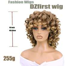 Peluca rizada rubia degradada de 16 pulgadas con flequillo, fibra sintética resistente al calor para disfraz - Degradado - Ver 4