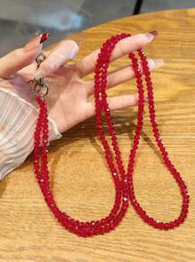 1pc 1.2 Meter Fashionable Multicolor Crystal Beaded Long Necklace Chain In Pink, Purple, Red, Gray Tones, Compatible With Lobster Clasp, Suitable For Phone Cases, Bag Straps, Wrist Chains Gifts For Mother, Family, Friends, Birthday, Holiday Phone Charm, Phone Chain - Multicolor - View 7