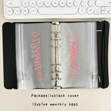 A6活页月度拉链袋现金预算信封活页夹票据收据收纳袋理财礼品套装1个封面+12个月度袋 - 黑與白 - 查看 11