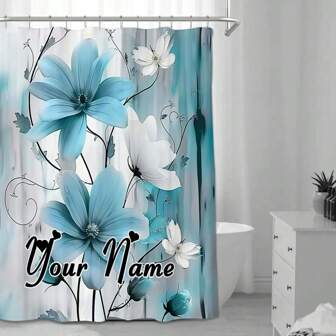 Personalized Quiet Blue Flower Shower Curtain For Bathroom, Waterproof Plant Print Shower Curtain With Leaf Pattern Fabric Material, With Hooks, 72x72 Inches Home Bathroom Decor Fall Decor Bathroom Accessories Back To School