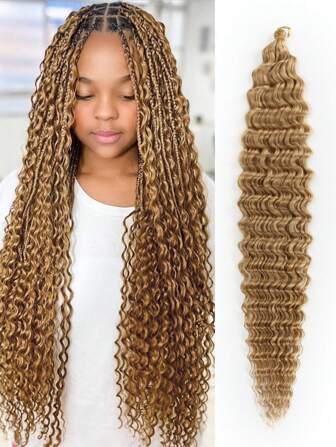 30英寸深波浪钩编假发，合成卷曲钩编假发（30英寸，黑色）