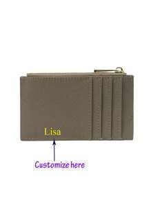 Personalized 1pc Ladies Saffiano PU Leather Zipper Card Holder For Women Small Zip Mini Wallet Coin Purse,Colorful,Cute,Adorable,Contracted,Funny,Kawaii,Y2K,Minimalist,Commuting,Business Casual,Basics,Custom,Personalized,Unique,Customized,Ideal Gifts For Him,Ideal Gifts For Her,Her,Family,Friends,Girlfriend,New Year Glamour - Khaki - View 1