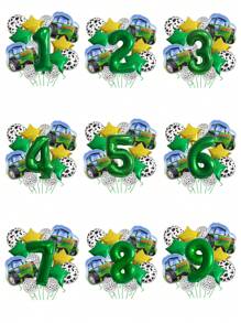 15pcs Party Tractor Green Number Balloon Set, Farm Theme Photo Prop, Christmas - Multicolor - View 10