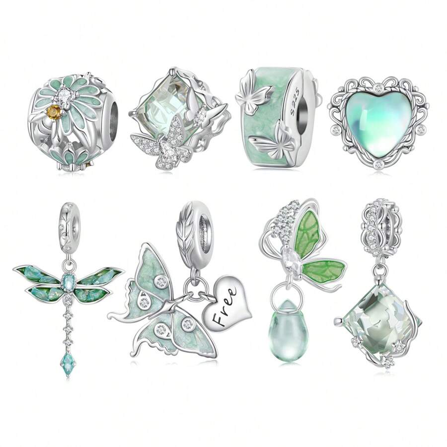 bamoer 1 PC 925 Sterling Silver Butterfly Dragonfly Charm Bead Flower Daisy Green Cubic Zirconia Pendant Fit Women DIY Bracelet Necklace Fine Jewelry Valentines - Multicolor - View 1