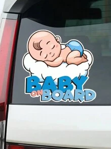 1pc Cute Cartoon Baby On Board Car Sticker, Decorative Decal For Sleeping Baby Inside The Car - Multicolor - View 3
