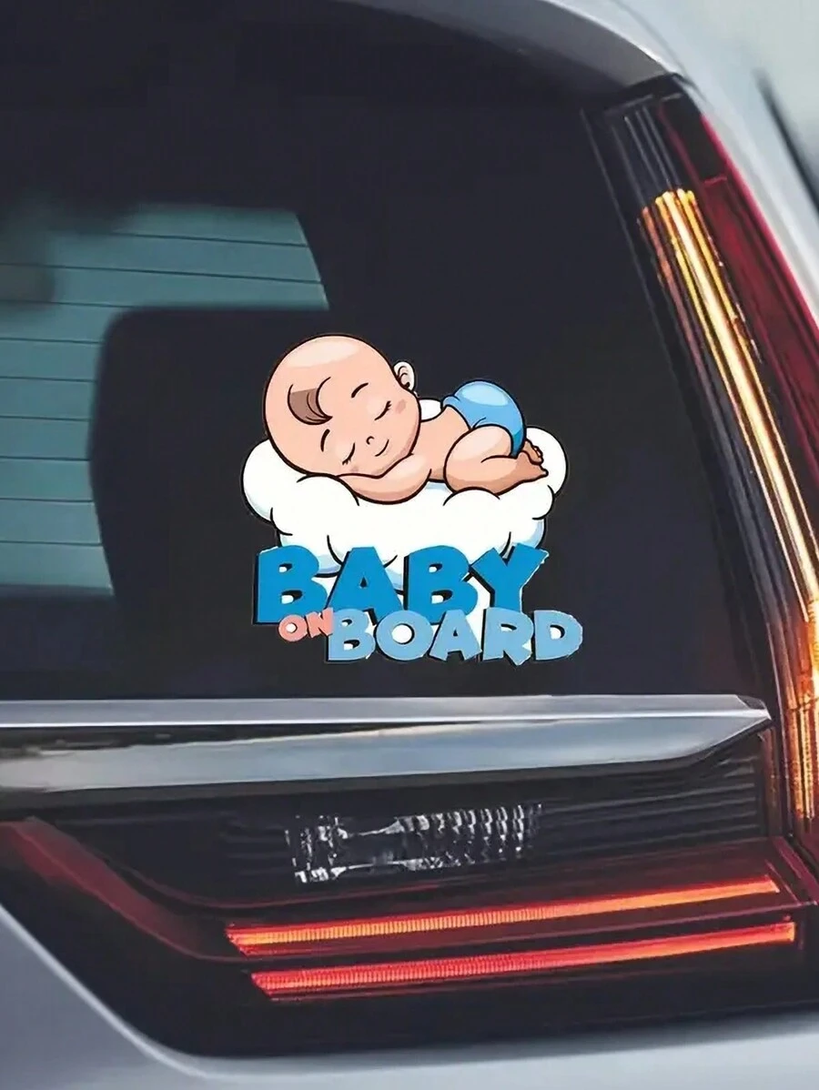 1pc Cute Cartoon Baby On Board Car Sticker, Decorative Decal For Sleeping Baby Inside The Car - Multicolor - View 1