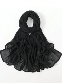 2pcs/1pc Wide-Brim Chiffon Scarf For Women, Fashionable Breathable Long Scarf, Muslim Hijab Headscarf, Suitable For Daily Comfortable And Versatile Wear