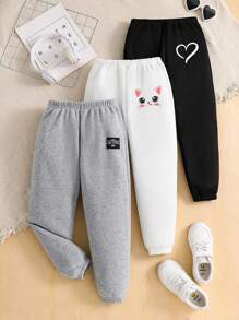 3pcs Young Girls Cartoon Print Jogger Pants Set