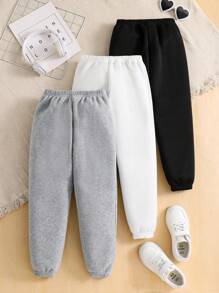 3pcs Young Girls Cartoon Print Jogger Pants Set