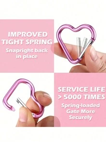 1入組耐用心形爬山掛鉤，鋁質卡比尼鉤扣，帶有小型自動鎖，適用釣魚、健行、旅遊、跑步、探險和露營 (粉色) - 彩色 - 查看 5