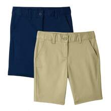 Boys Flat Front Stretchable Twill Chino Uniform Shorts (2-Pack) - 海軍藍 & 卡其色 - 查看 1