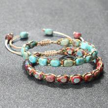 1pc Natural Shaped Emperor Stone Bracelet, Vintage Handmade Beaded Wristband With Adjustable Size, Bohemian Style Jewelry Gift For Men And Women