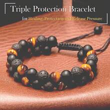 8mm Triple Protection Bracelet Obsidian Tiger Eye Hematite Healing Crystal Bracelets Jewelry Gift