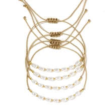 2/4/6/10 piezas Pulseras minimalistas de perlas falsas con hilo de cuerda y cuentas de cobre, nuevas joyas de moda 2024 para mujeres y hombres
