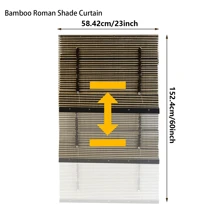 一套罗马式窗帘，带条纹拼接遮阳帘，23-64英寸可伸缩防水防潮竹帘，实用美观