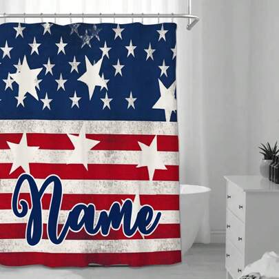 Customized Personalized Bathroom Shower Curtain, USA Independence Day Shower Curtain With Waterproof Fabric Material, 72x72 Inches With Hooks Home Bathroom Decor Fall Decor Bathroom Accessories Back To School