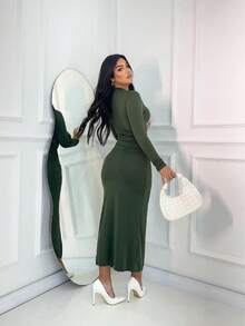 Women Short Dresses - xanh quân đội - Xem 2