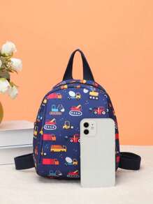 1入迷你幼兒獨角獸背包，隨機印花圖案 - 挖土機深藍 - 查看 2