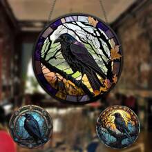 1pc 5.9'' * 85.9'' Colorful Glass Style Acrylic Bird Suncatcher - Colored Crow & Halloween Raven Design - Gothic Window Hanging Decoration - Perfect Gift For Bird Lovers And Housewarming - Multicolor - View 1