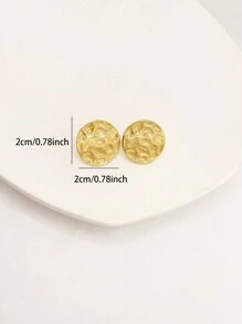 1 Pair Hammered Gold-Tone Bohemian Style Metal Disc Earrings, Suitable For Women's Daily Wear - Gold - View 5