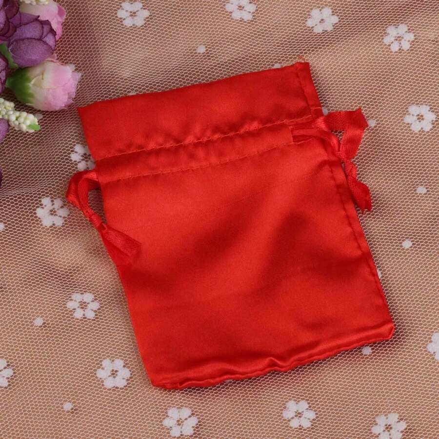 10pcs/Lot 8x10cm 10x15cm New Silk Jewelry Gift Bag Glossy Smooth Silk Satin Multicolour Gift Bag Drawstring Pouch For Wedding Party Candy Bag Luxury High-Quality Jewelry Packing Necklace Rings Beads Hair Travel Convenient Storage Bag - Red - View 1