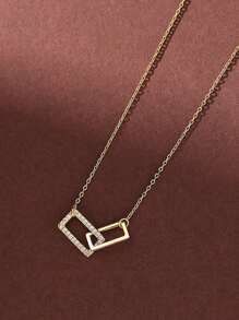 Newsoul 1個時尚優雅的純925銀製方形雙環鏈閃耀頸鍊,適用於女人,禮物首選