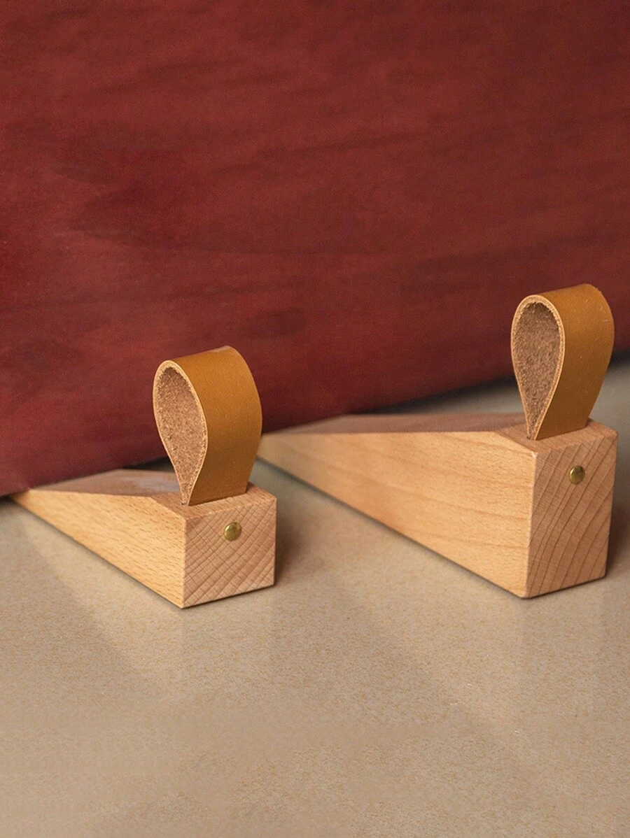 1pc Solid Wood 3d Triangle Sloping Design Door Stopper With Anti-slip Pad, Nordic Style For Bedroom, Bathroom, Office