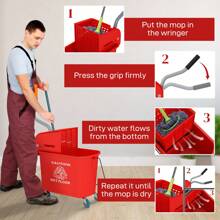 HOMCOM Mop Bucket With Wringer On Wheels For Floor Cleaning 21 Quart - Red - View 8