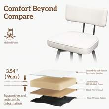 Swivel Bar Stools Set Of 2, 26" Modern Counter Height Barstools, Leather Kitchen Stools With Back Footrest Metal Legs, Bar Chairs For Kitchen Island, Cafes, Dining Room - 白色 - 查看 4