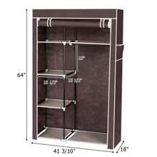 64" Portable Closet Storage Organizer Wardrobe Clothes Rack With Shelves Dark Brown - Brown - View 6