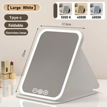 Miroir de maquillage éclairé par LED, miroir de beauté portatif illuminé avec 3 couleurs d'éclairage et luminosité réglable à écran tactile, miroir de vanité de bureau pliable à LED avec batteries rechargeables, meilleur cadeau pour voyager