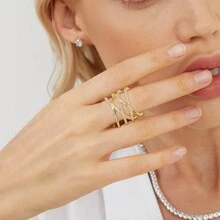 Vàng Tuyên Bố Cho Nữ, Nhẫn Nữ Mạ Vàng 14K Mở Vòng Hầu Tước Đính Đá Cubic Zirconia Có Thể Điều Chỉnh Cho Nữ Teen Girls - Vàng - Xem 11