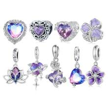 bamoer 1件925纯银莲花心形吊坠,镶嵌紫色锆石水晶,适合女性DIY手链项链饰品,情人节礼物 - 彩色 - 查看 13